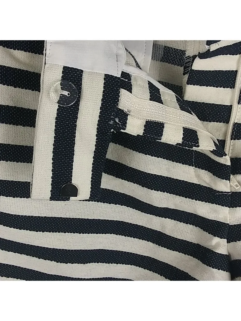 𝅺Dalia Blue White Striped Mid Rise Button Zipper Front Walking Shorts